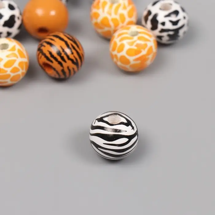 Бусины для творчества дерево "Звериный принт" набор 10 шт 1,6х1,6х1,6 см