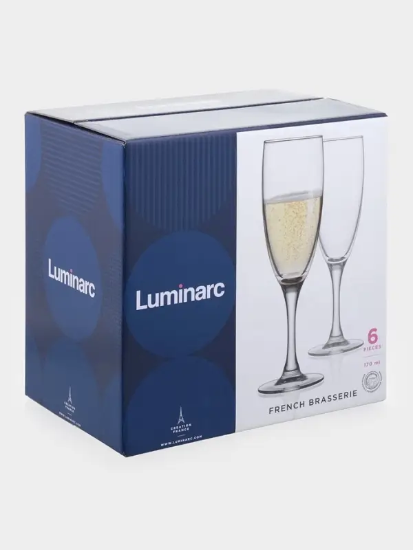 Бокалы для шампанского Luminarc French Brasserie, 170 мл, h=18.5 см, набор 6 шт., стекло, прозрачные