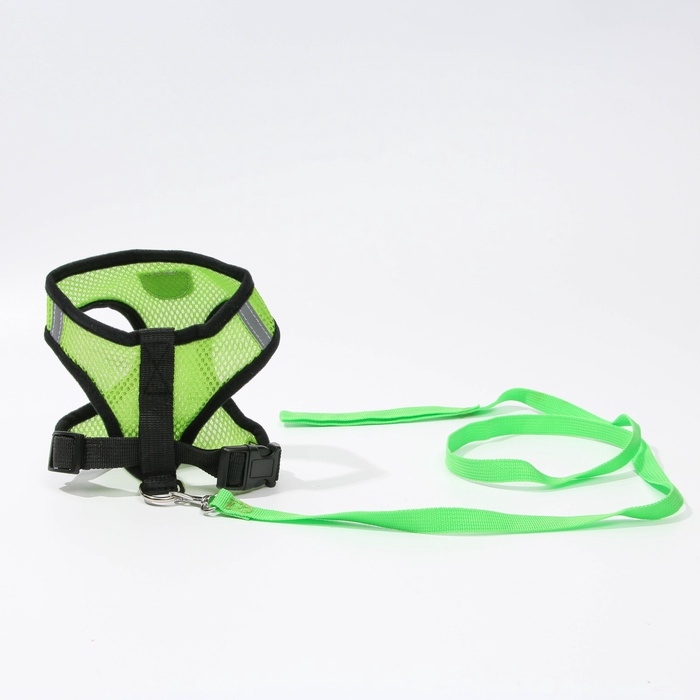 Шлейка дышащая с поводком и светоотражающей нашивкой, M, ОШ 33, ОГ 32-43, зеленая Шлейка дышащая с поводком и светоотражающей нашивкой, M, ОШ 33, ОГ 32-43, зеленая