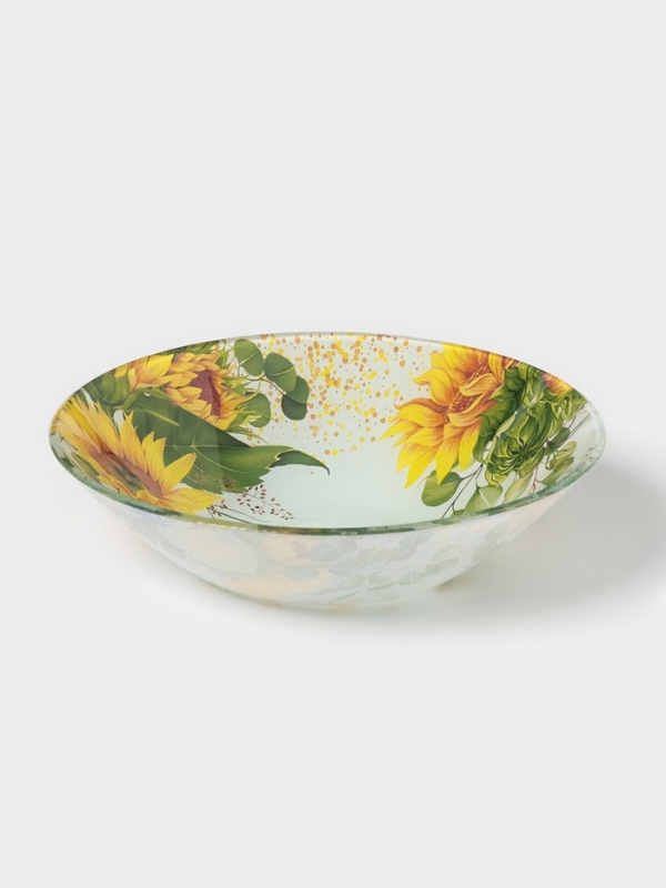 Тарелка суповая Доляна «Подсолнухи», d=18 см, стекло, рисунок Тарелка суповая Доляна «Подсолнухи», d=18 см, стекло, рисунок