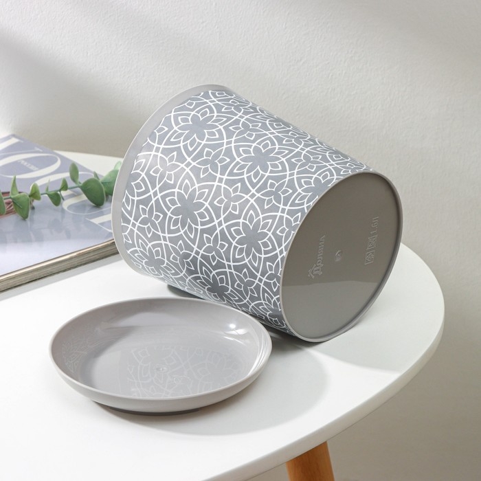 Горшок для цветов с поддоном Доляна «Кракле», 1,6 л, d=14 см, h=15,5 см, пластиковый, цвет серый Горшок для цветов с поддоном Доляна «Кракле», 1,6 л, d=14 см, h=15,5 см, пластиковый, цвет серый