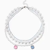 Чокер &laquo;Хрусталь&raquo;, жемчуг, набор 3 шт., бус №6.12, розово-голубо-белый в серебре, 35 см + удлинитель