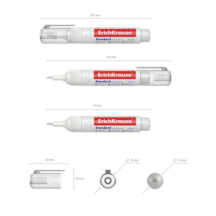 Ручка-корректор 4 мл, ErichKrause Standard, с металлическим наконечником Ручка-корректор 4 мл, ErichKrause Standard, с металлическим наконечником