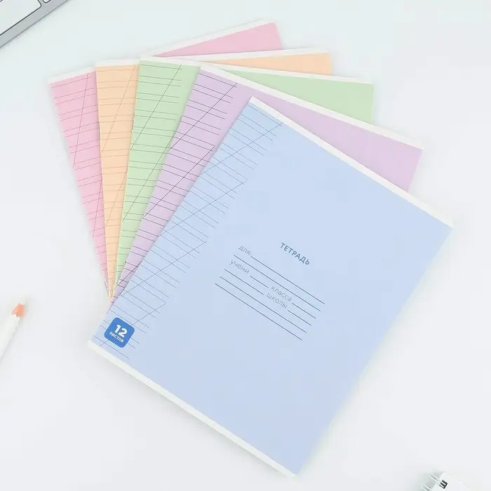Тетрадь в косую линейку 12 листов &laquo;Минимализм&raquo;, обложка мелованный картон, блок №1, 5 видов МИКС