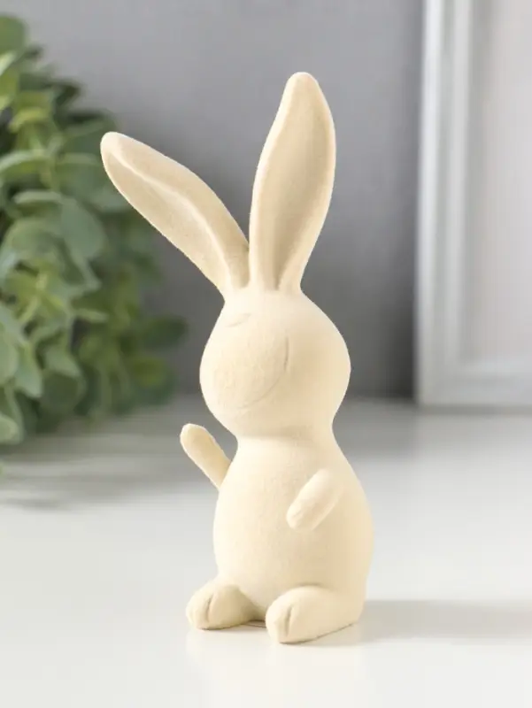 Сувенир полистоун, флок "Весёлый заяц - Привет!" 5х5х11,5 см