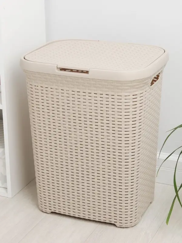 Корзина бельевая &laquo;Ротанг&raquo;, 60 л, 34.6&times;44.5&times;56 см, с крышкой, латте