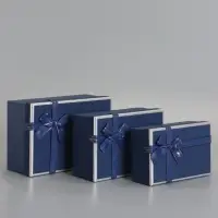 Набор подарочных коробок 3 в 1 прямоугольные с бантом, ночной синий, 23&times;16&times;9.5; 21&times;14&times;8; 19&times;12&times;6.5 см