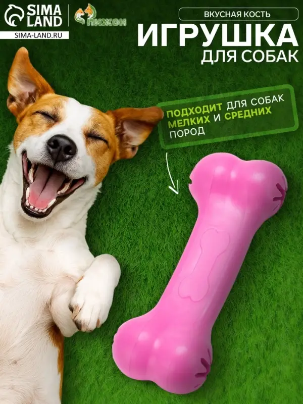 Жевательная игрушка для собак &laquo;Вкусная кость&raquo;, 11 см, с отверстиями для лакомств, TPR, розовая