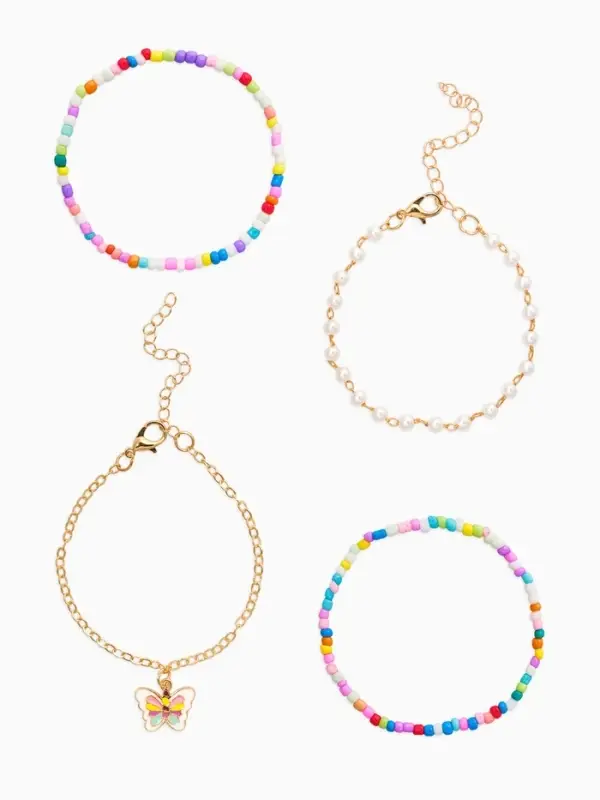 Набор детских браслетов 4 шт.  "Выбражулька" тренд, бисер, бабочка, цветные