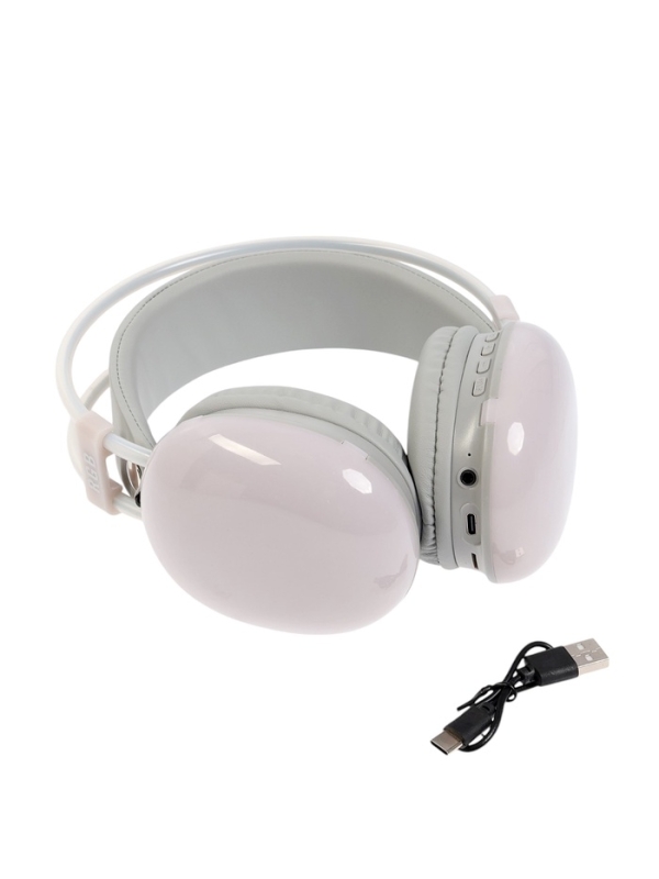 Наушники полноразмерные Mybit W-33, RGB подсветка, BT5.3, 800 мАч, Type-C, белые