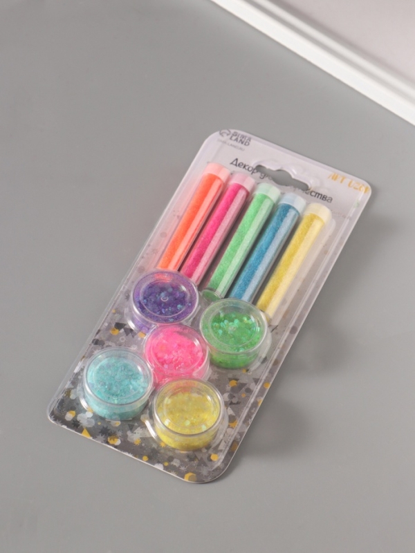 Глиттер Глиттер "Пудра и шестигранники" неон набор 5х6 гр и 5х5 гр 21,4х9,3 см