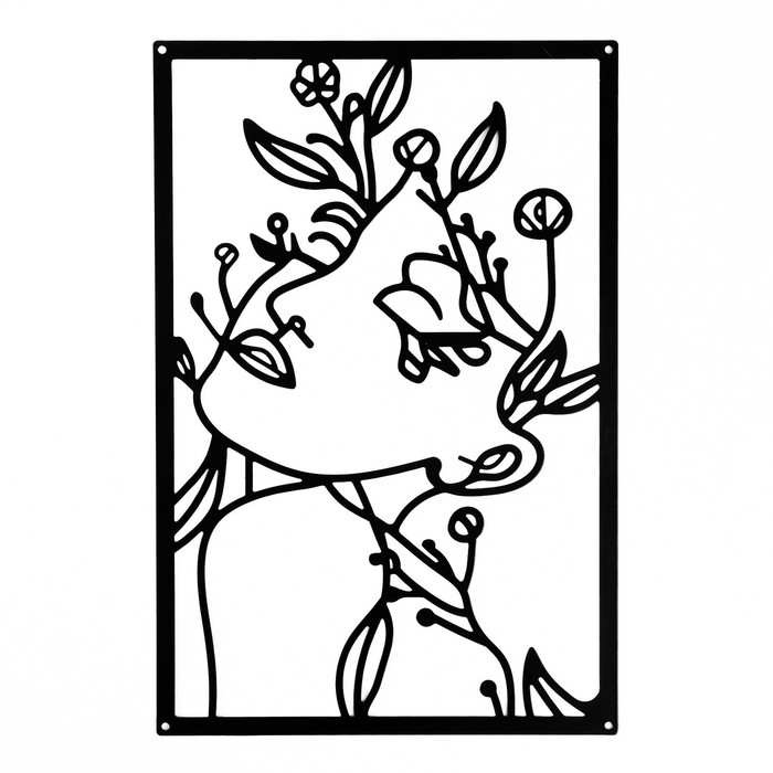 Панно интерьерное металл "Абстракция. Девушка в цветах" чёрное 30х45 см