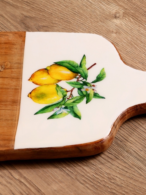 Доска разделочная прямоугольная "Лимоны" дерево манго 41х18 см