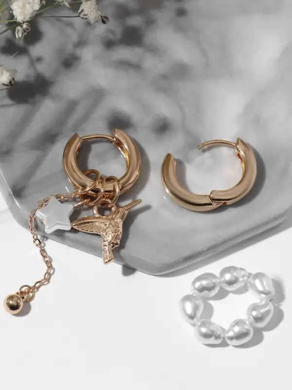 Серьги со съёмным элементом &laquo;Трансформер&raquo;, птица, белые в золоте