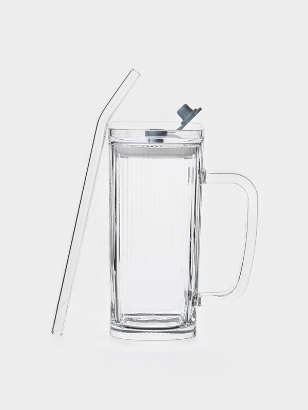 Стакан с крышкой и трубочкой Стакан с крышкой и трубочкой "Лайн", 360 мл, 13,8х6 см