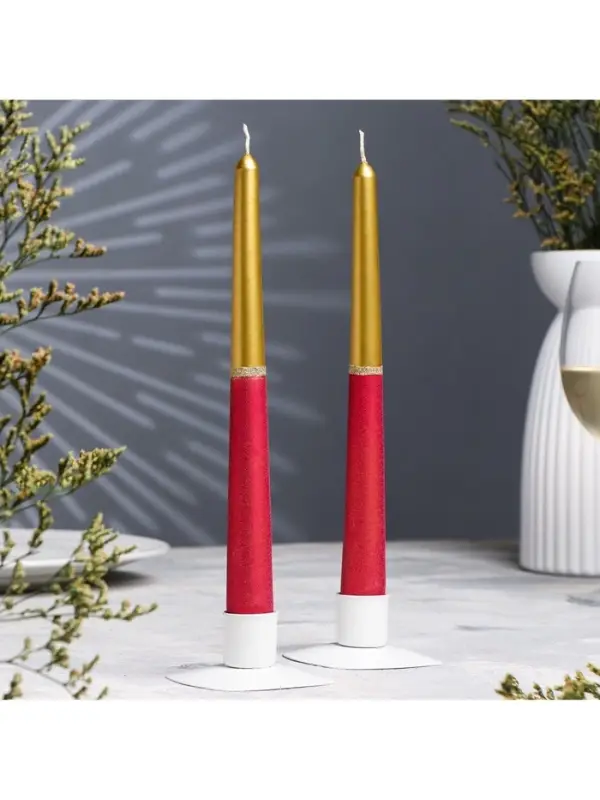 Набор свечей античных, 2.3&times;24.5 см, 5 ч, 55 г, 2 шт. золотисто-рубиновый