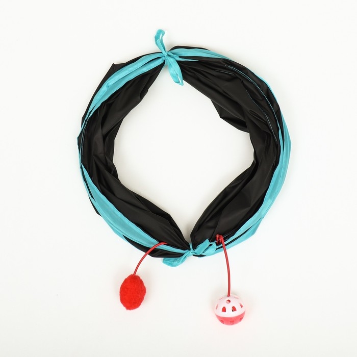 Туннель для кошек с игрушкой, 50 х 25 см, черный/голубой Туннель для кошек с игрушкой, 50 х 25 см, черный/голубой