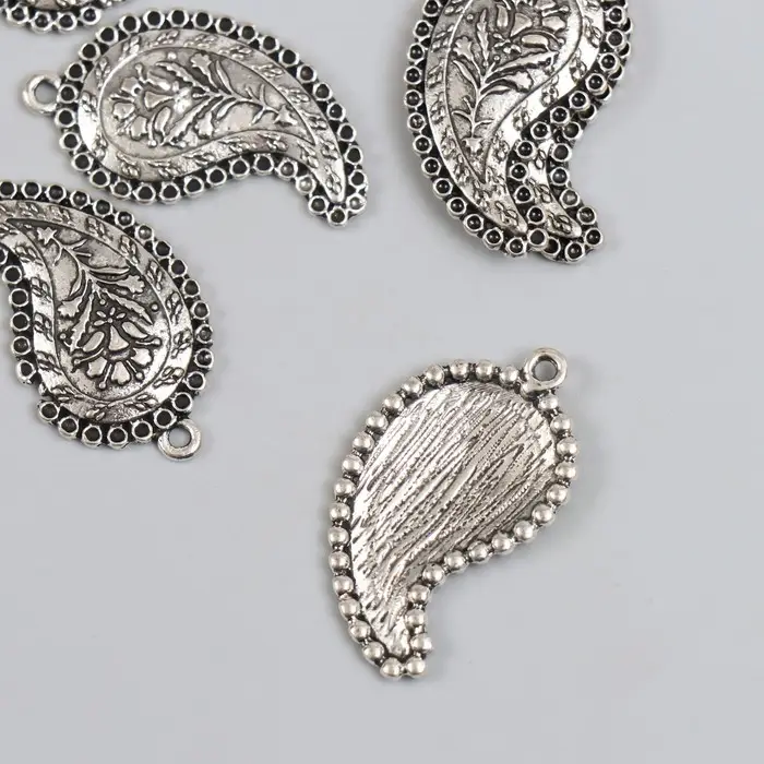 Декор для творчества металл "Бута с цветком" серебро 3,5х1,8 см