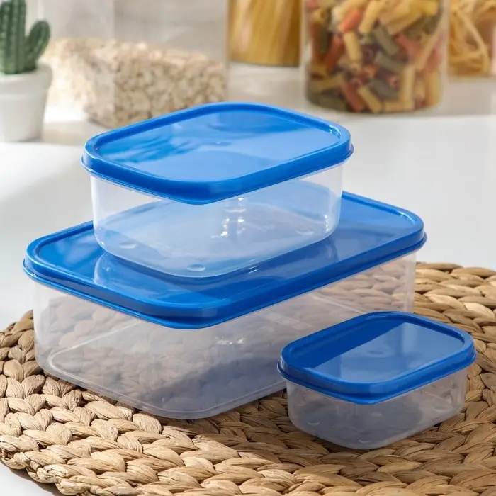 Набор контейнеров пищевых прямоугольных Доляна, 3 шт: 150 мл, 500 мл, 1,2 л, цвет синий Набор контейнеров пищевых прямоугольных Доляна, 3 шт: 150 мл, 500 мл, 1,2 л, цвет синий