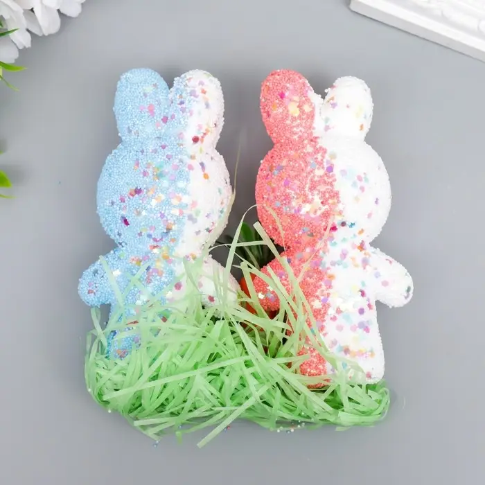 Пасхальный декор «Зайчата в посыпке с морковкой и травкой», набор: розовый, голубой, 12 см, настольная фигурка Пасхальный декор «Зайчата в посыпке с морковкой и травкой», набор: розовый, голубой, 12 см, настольная фигурка
