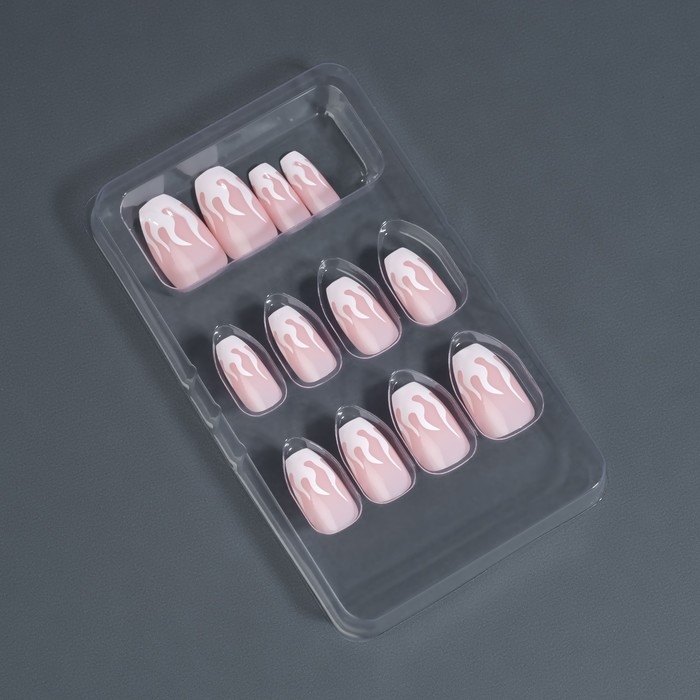 Накладные ногти &laquo;Fire&raquo;, 12 шт, с клеевыми пластинами, форма балерина, розовые, белые