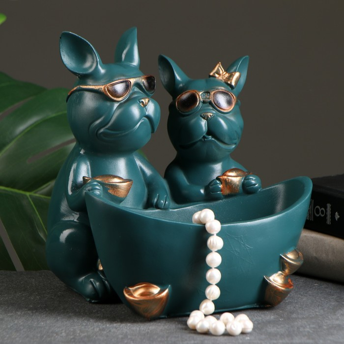 Подставка конфетница Подставка конфетница "Два бульдога" зеленая, 21х19х19см