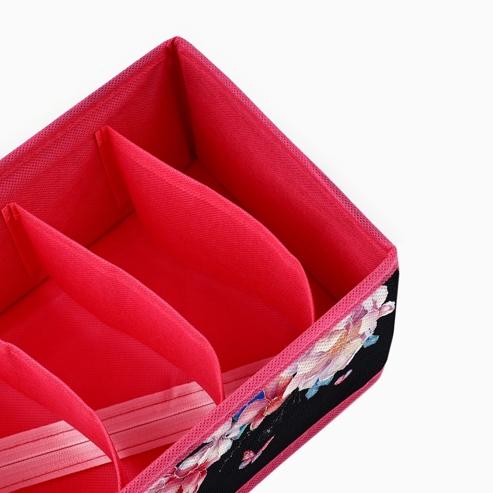 Органайзер для хранения, кофр для белья 6 ячеекк Органайзер для хранения, кофр для белья 6 ячеекк "Пионы", 32 х 15 х 10 см