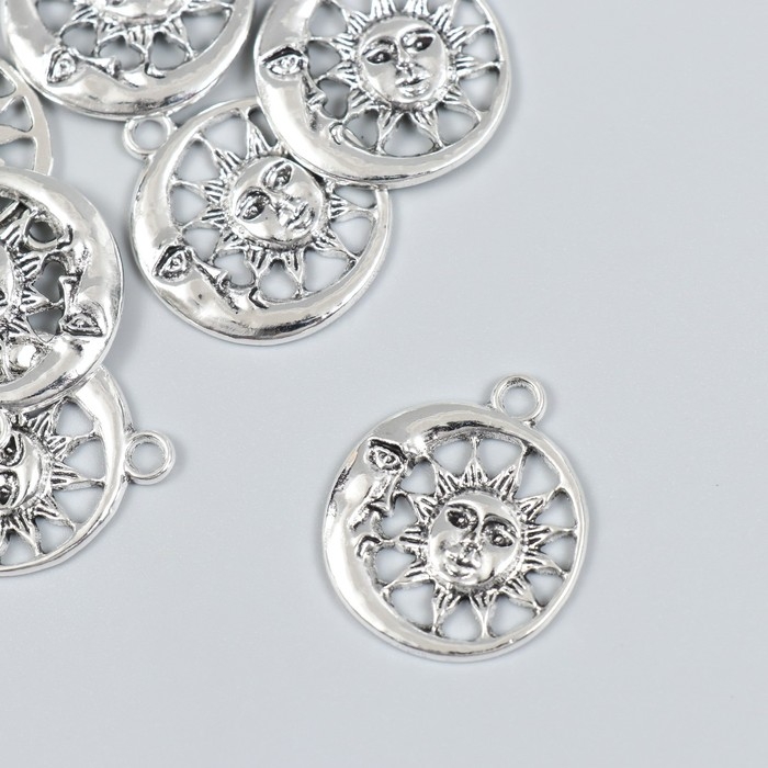 Декор для творчества металл Декор для творчества металл "Месяц и солнце" набор 7 шт серебро 2,4х2,8 см