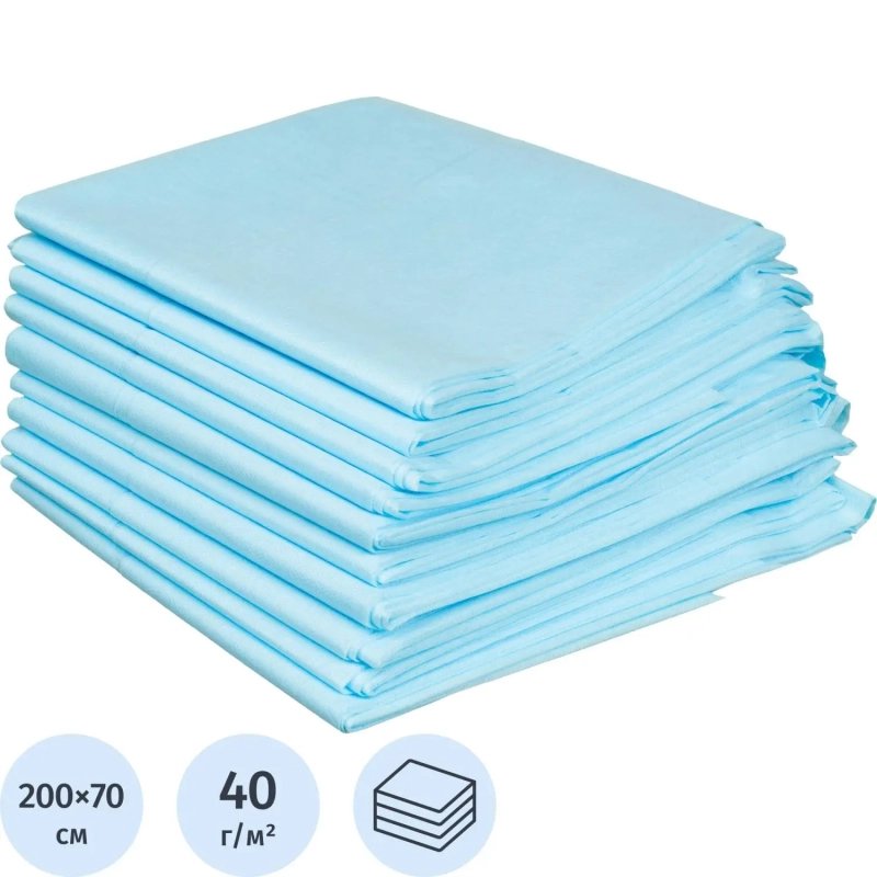 Простыня н/с 200х70см спанбонд пл.40 лам Tutami span L голуб 10шт/уп  Гекса