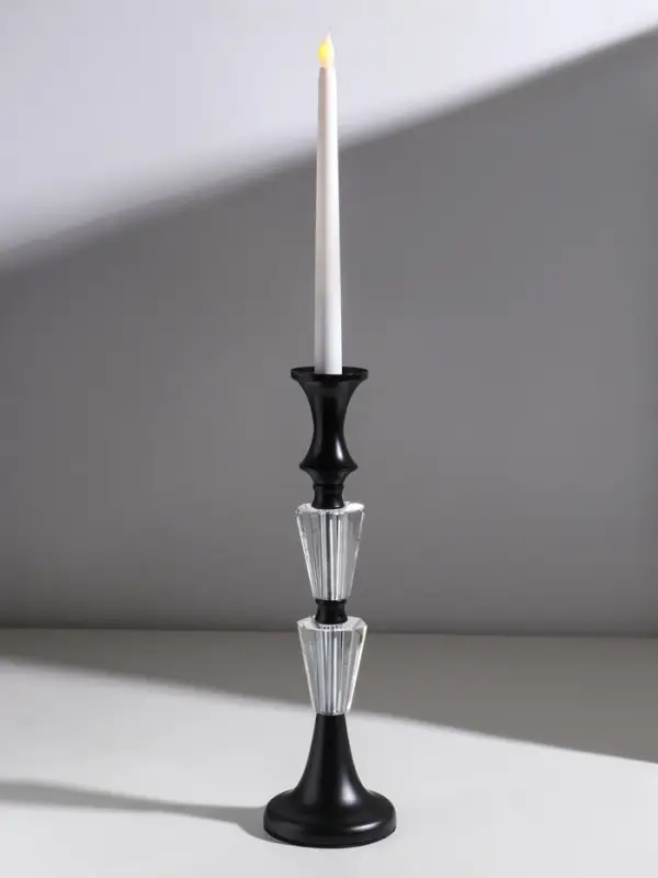 Подсвечник стекло, металл на 1 свечу  Подсвечник стекло, металл на 1 свечу "Кристалл. Классика" чёрный d=5 см 9,5х9,5х32,5 см