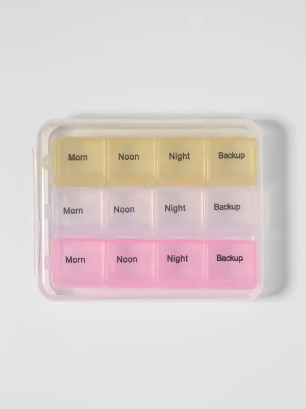 Таблетница - органайзер, английские буквы, утро/день/вечер/ночь, 3 контейнера по 4 секции, МИКС