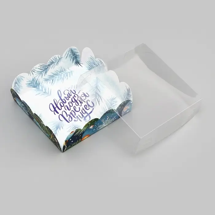 Коробка для печенья, кондитерская упаковка, Коробка для печенья, кондитерская упаковка, "Елочные игрушки", 9 х 9 х 3 см, Новый год