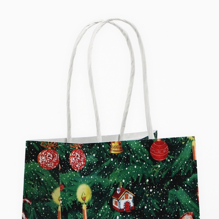 Пакет подарочный новогодний крафтовый &laquo;Новогодняя ёлочка&raquo;, 12 х 21 х 9 см, Новый год