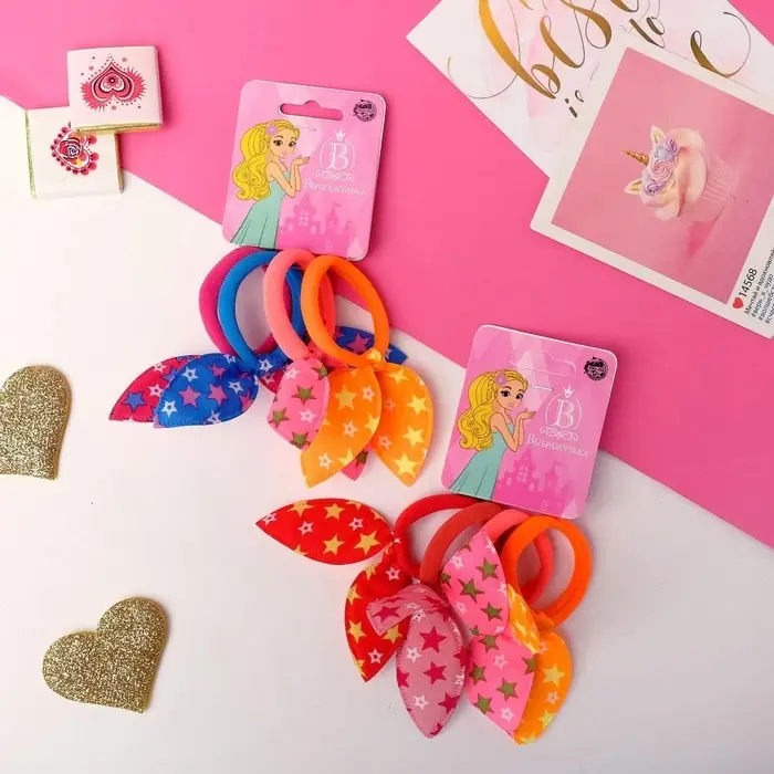 Резинка для волос Резинка для волос "Весёлые ушки" (набор 4 шт) звёзды, 4 см, микс