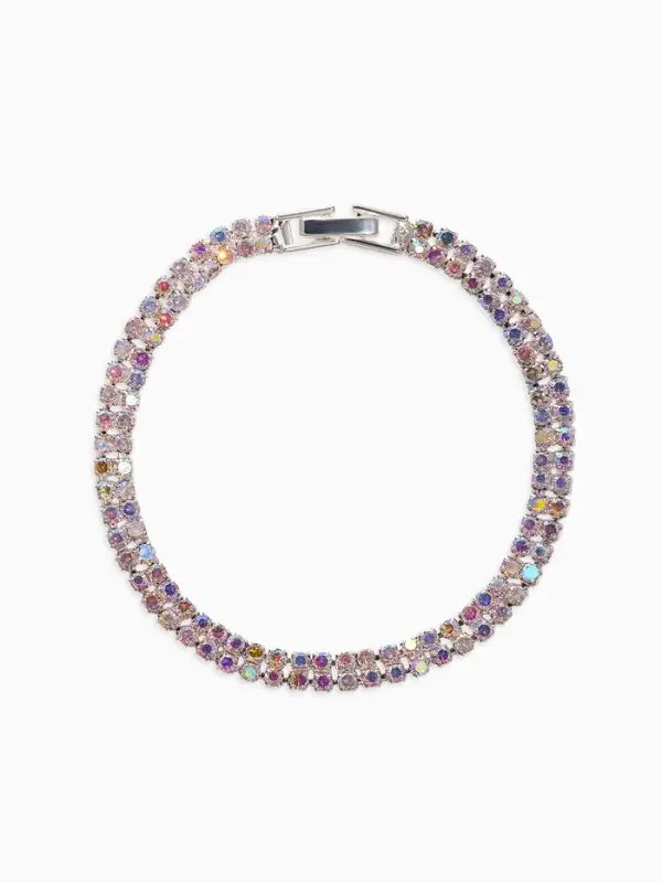 Браслет со стразами &laquo;Лёд. Элегантность&raquo;, L=18 см, 2 ряда, радужный в серебре