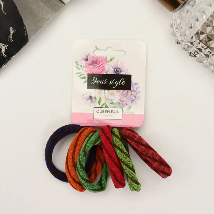 Резинка для волос "Махрушка спорт" (набор 6 шт) полоски диагональ колор, 4 см