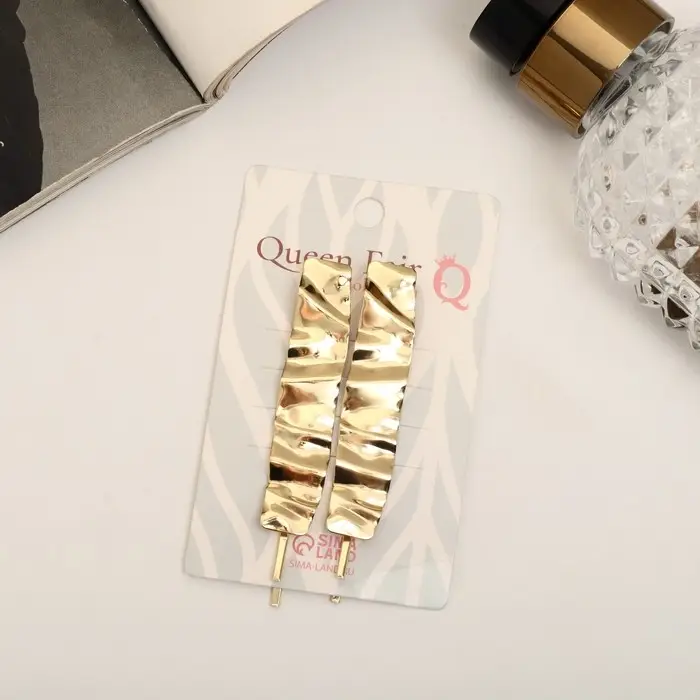 Невидимка для волос &laquo;Стиль&raquo;, набор 2 шт., прямой, 6 см, золото