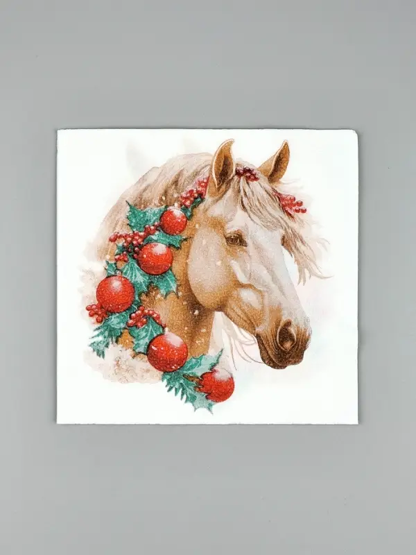 Салфетки бумажные New Line Fresco «Белая лошадь с новогодними украшениями», 33х33 см, 2 слоя 20 лист