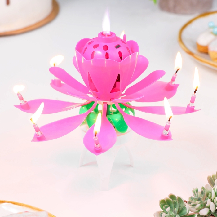 Свеча для торта музыкальная  Свеча для торта музыкальная "Бутон", крутящаяся, розовая, 14,5 см