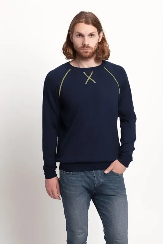 Джемпер Stitch с контрастной отделкой, синий с зеленым, размер S Джемпер Stitch с контрастной отделкой, синий с зеленым, размер S