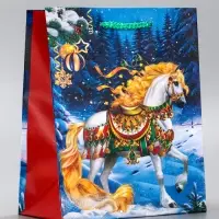 Пакет подарочный новогодний ламинированный, «Новогодний конь» , 18×10×22.3 см