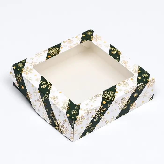 Коробка подарочная новогодняя складная с окном «Снежинка», 15×15×4 см Коробка подарочная новогодняя складная с окном «Снежинка», 15×15×4 см