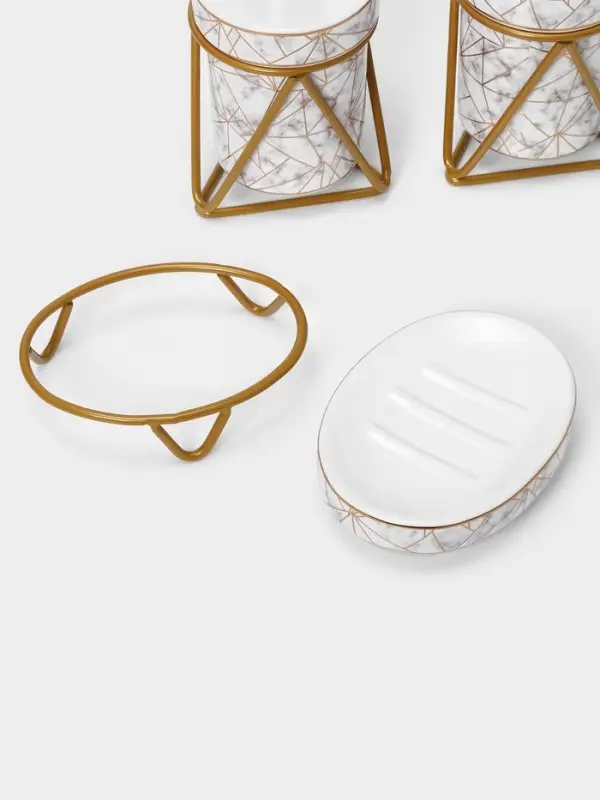 Аксессуары для ванной SAVANNA &laquo;Геометрика&raquo;, 3 предмета, мыльница, дозатор для мыла 290 мл, стакан, белые