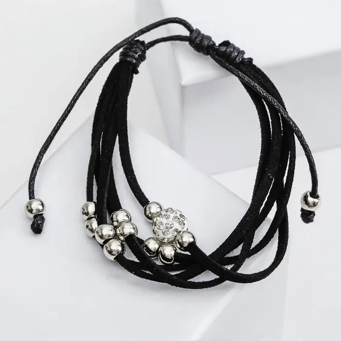 Браслет кожа &laquo;Шамбала&raquo; 5 нитей, замша, чёрный, d=8 см