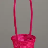 Корзина плетёная для хранения, 13&times;13&times;9.5 см, ручка h=21 см, бамбук, розовая, Greengo