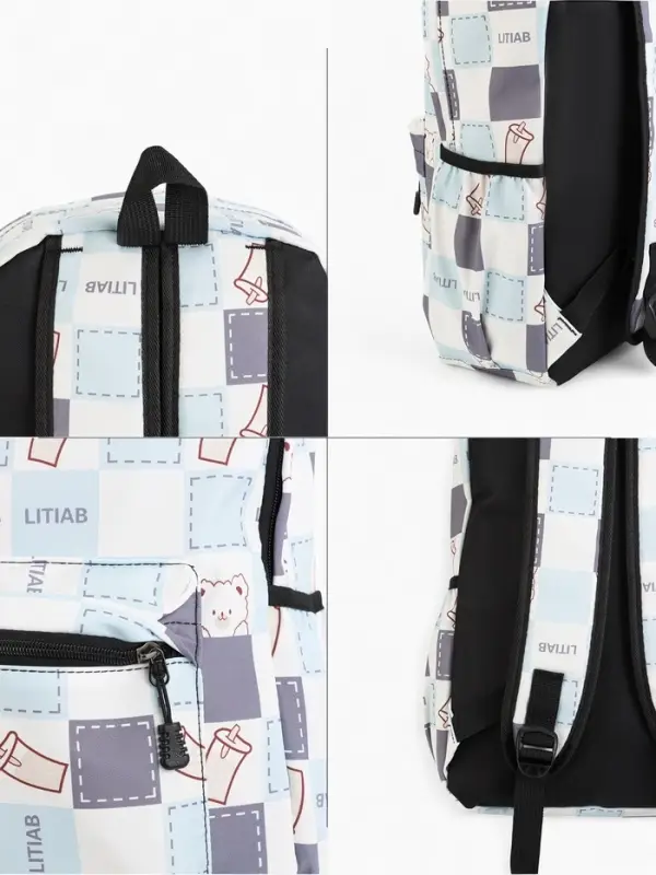 Рюкзак школьный на молнии, с карманами, с рисунком, размер 30&times;13&times;42 см, с принтом, молочный