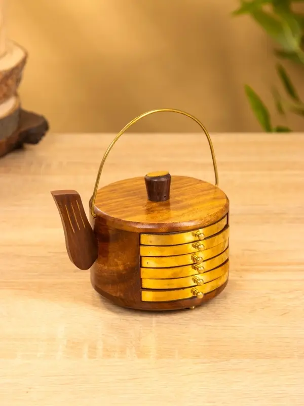 Подставка под горячее  Подставка под горячее "Чайник" с золотыми вставками (набор 6 шт), 10х12х8 см,  дерево шишам