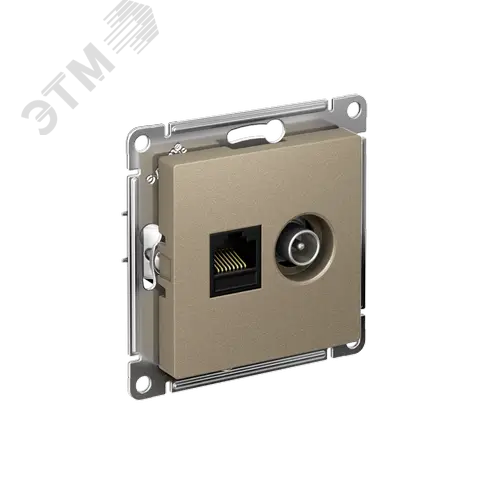 Розетка ATLASDESIGN двойная компьютерная+ТВ RJ45+TV категория 5E механизм шампань