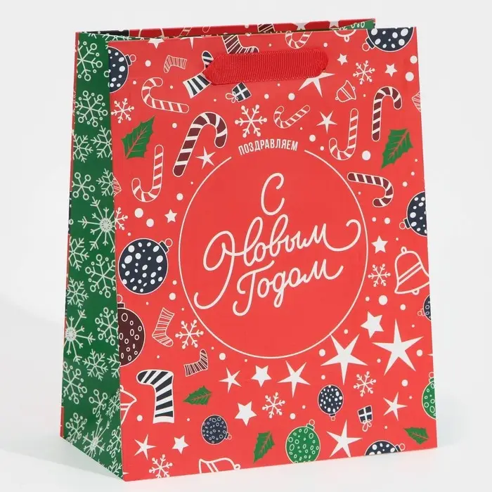 Пакет подарочный новогодний ламинированный «Снежинки», MS 18 х 23 х 10 см