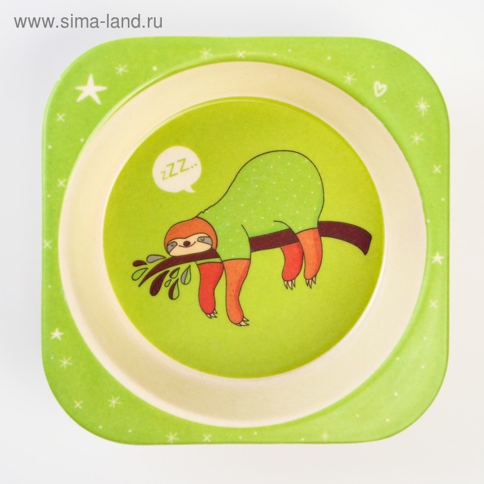 Набор бамбуковой посуды «Ленивец», 5 предметов: тарелка, миска, стакан, вилка, ложка Набор бамбуковой посуды «Ленивец», 5 предметов: тарелка, миска, стакан, вилка, ложка